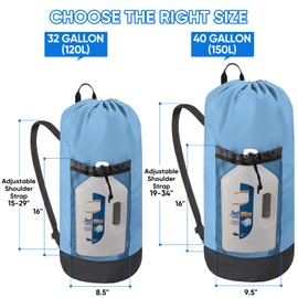 BALEINE 120L Laundry Bag Backpack, 900D Oxford Fabric Large Travel Laundry Bags with Shoulder Straps and 2 Mesh Pockets for College Dorm, Apartment, Laundromat (Blue, 120L)