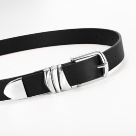 VONMELLI Women's Belt for Jeans Dress Leather Belt for Women Fashion Ladies waistband with Sliver Buckle Black Fit for Waist Size 31''-35''