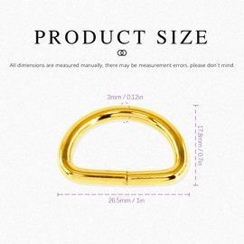 Swpeet 150Pcs 3/4 Inch - 20mm Gold Multi-Purpose Metal D Ring Semi-Circular D Ring for Hardware Bags Ring Hand DIY Accessories (Gold, 3/4 Inch)
