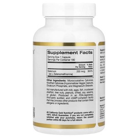 California Gold Nutrition, Selenium, Yeast-Free, 200mcg, 180 Veg Capsules / California Gold Nutrition (캘리포니아골드뉴트리션), 셀레늄, 효모 무함유, 200mcg, 베지 캡슐 180정