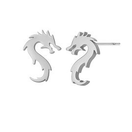 Stainless Steel Gold Silver Black Color Dragon Silhouette Post Stud Earrings Minimalist Fashion Ear Jewelry Gift for Women Men Girls - Style C Silver