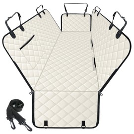 NECKORY Waterproof Dog Car Seat Cover for Back Seat - Durable, Scratch Proof Pet Hammock with Nonslip Design & Storage Pockets, Fits Cars, SUVs, Trucks - L, Beige/Black