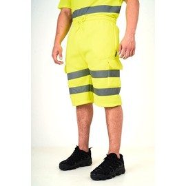 Mens Hi Vis Work Shorts Cargo Multi Pockets Hi Viz Reflective Bands Super Soft Comfortable Fleece Shorts (Yellow,XL)