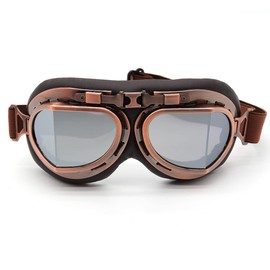 kucehiup Vintage Aviator Goggles Motorcycle Goggles (Copper frame Silver lenses)