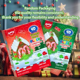 Amos 4D Christmas Candy Gummy Blocks, Edible Blocks Christmas House with Candy Canes, Fruit Snacks Gluten Free, Xmas-themed Stocking Stuffer, 10.58oz Pack (Random Packing)