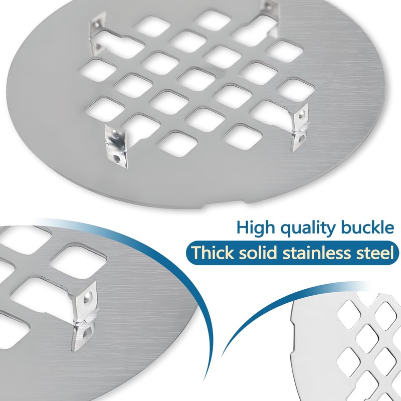 2 Pack 4-1/4 Inch OD Shower Drain Cover, 18/8 Stainless