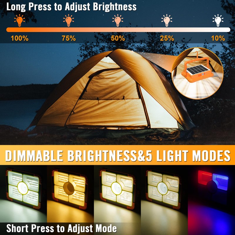 100W LED Solar Work Light, 466 LED 10000LM Magnetic Worklight