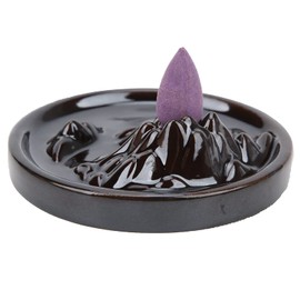 Jerys Quemador de Incienso de Reflujo, Portaincienso de Cerámica Morada, 3.7 x 3.7 x 1.2 Pulgadas, Adecuado para Yoga y Meditación, con 20 Especias Gratis