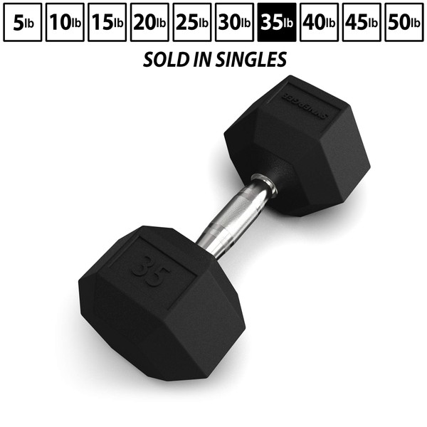 Synergee Rubber Encased Hex Dumbbells with Chrome Handle. Sold Individually All Purpose Weights for Strength & Conditioning Training. Available Size from 2.5 lbs to 50 lbs.
