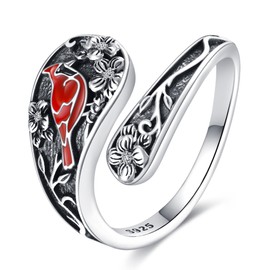 ONEFINITY Spoon Rings for Women 925 Sterling Silver Red Cardinal Poppy Ring Cardinal Jewelry Gifts for Mom Women