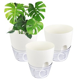 Relota Pack of 3 Flower Pot, White, 15.3 cm Width, Herb Pot Plastic with Self-Watering and Water Reservoir, Kitchen Herb Flower Pot with Watering System for Kitchen, Balcony, Bedroom