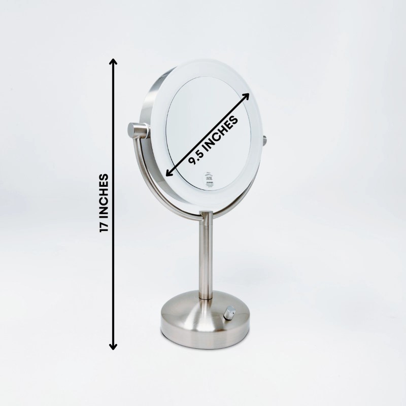 BROOKSTONE | 1X/10X Magnifying Double-Sided Lighted A/C Plug-In Tabletop Mirror