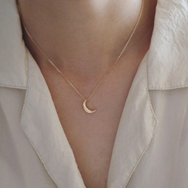ZAULER 14k Gold Plated Dainty Necklace, Tiny Moon Pendant for Women - Simple Everyday Jewelry Gifts