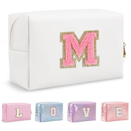 Yintry Makeup Bag Set Organizer Cotton Letter Cosmetic Pouch Large Capacity Travel Toiletry Bag Women Girls Birthday Gifts Portable Brush Storage Bag with Divider and Handle