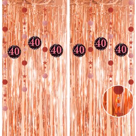 RoseGold 40th Birthday Decorations, Tinsel Foil Fringe Curtain & Hanging Swirls Party Decorations Set for Women 40th Birthday Party Hanging Banner Door Tinsel Curtain Streamers