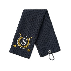 CybGene Golf Towels Gift, Monogrammed Golf Towels for Golf Bags for Men and Women on National Golf Day, Retirement, Birthday, and Christmas, 16”x 24” Microfiber Golf Towel - Initial S