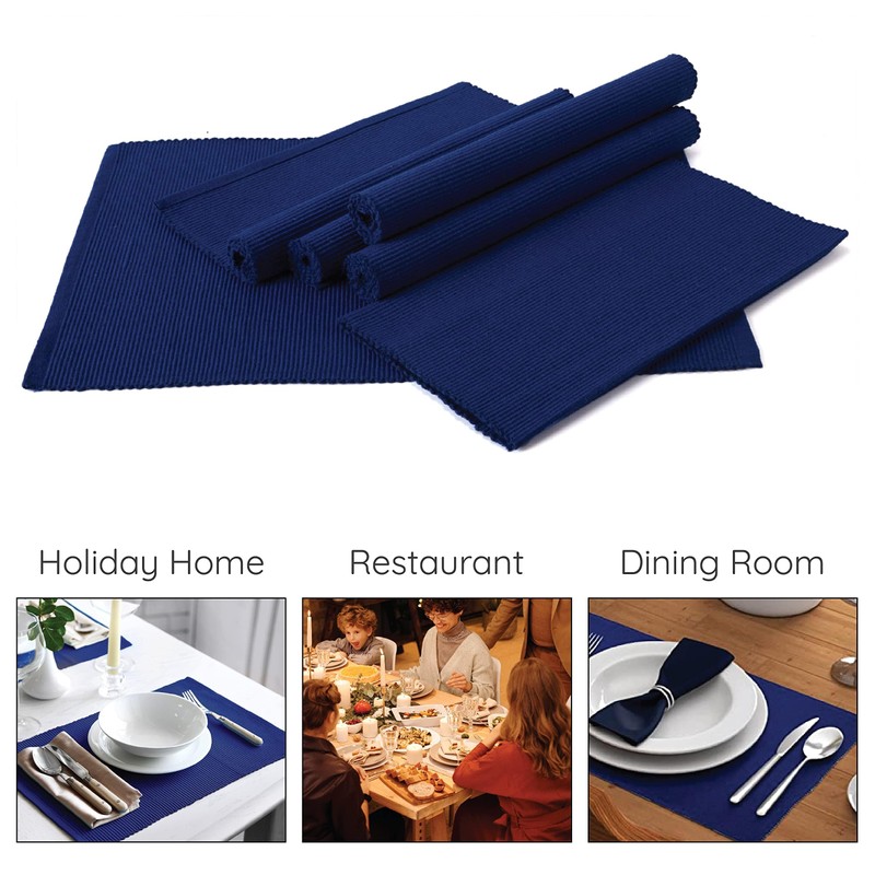Encasa Ribbed Table Placemats (Set of 6) - Solid Blue