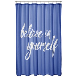 mDesign Decorative Believe in Yourself Print - Easy Care Fabric Shower Curtain with Reinforced Buttonholes, for Bathroom Showers, Stalls and Bathtubs, Machine Washable - 72" x 72" - Navy Blue/White