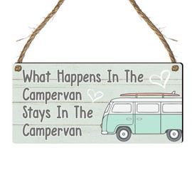 "What Happens in the Campervan Stays in the Campervan" Sign - Fun and Playful Plaque for Campervan Enthusiasts - Rustic Twine Hanger for Easy Display - Perfect Campervan Decor