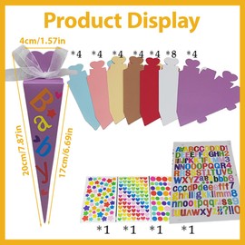 IKOPFLN Pack of 32 School Cones Girls Sugar Bag Small School Cones Boys Siblings School Cone Mini Sugar Bags Craft Set for Filling Nursery Bag with Sticker First Day of School Child