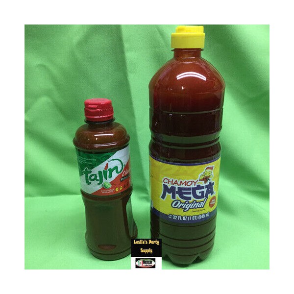 2 Bottles Mexican Hot Mega Chamoy 32oz & Tajin Regular