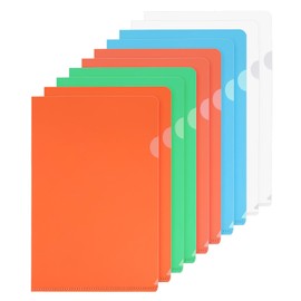 PATIKIL L Type Folder Pack of 10 A5 Plastic File Sleeves Transparent Document Bags for Office, Sky Blue/Green/Red/Orange/Clear