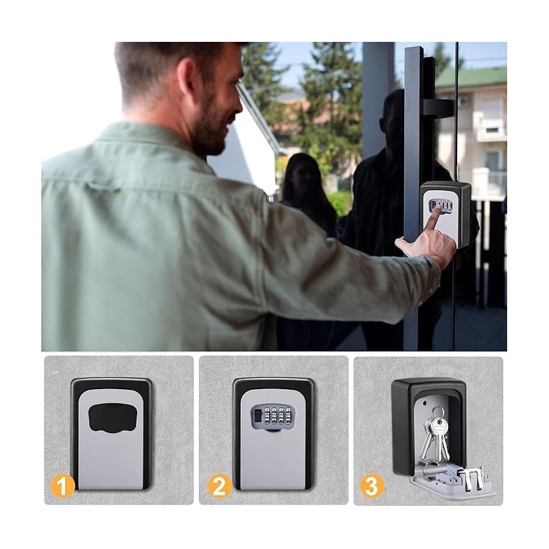 Safe Wall Mounted, Lock Box Outdoor, Key Box with 4