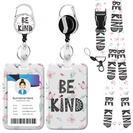 Be Kind ID Badge Holder with Lanyards, Detachable Lanyards for ID Badges, Retractable Badge Reel with Heavy Duty Clip for Nurse Teacher Office Staff Student