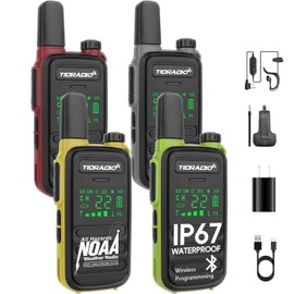 TIDRADIO TD-M11 Walkie Talkies Waterproof IP67 Long Range FRS Two-Way Radios, Frequency Copy, VOX, NOAA Emergency Weather Radio for Camping Hunting Gear, Mix Color - 4 Pack