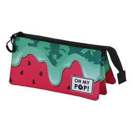 Oh My Pop! Melty Melon Triple Pencil Case, Green, 23 x 11 cm, Green, Triple pencil case Melty Melon