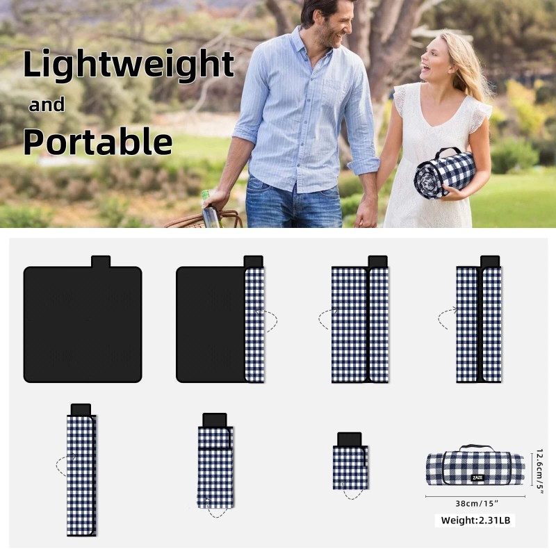 ZAZE Picnic Blankets Machine Washable, 80''x80'' Extra Large Waterproof Sandproof