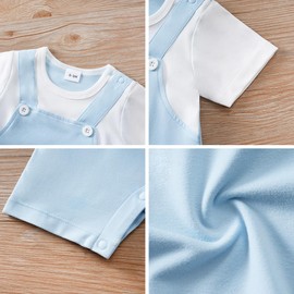 IURNXB 2-Pack Baby Dinosaur Romper Set Baby Saurus Short sleeve Overalls with Snap Bottoms Toddler Boy Girl Summer Outfit (Green+Blue,6-9 Months)