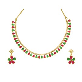 Jewar Indian Necklace Set AD CZ Elegant Gold Plated Sparkling Crystals Choker with Earrings Jewelry for Women Girls, Gold Plated, Cubic Zirconia