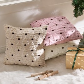 MIULEE Christmas Tree Decorative Pillow Covers Faux Fur Wool Throw Pillows Soft Plush Cushion Covers Set of 2 Xmas Home Decor Winter Holiday for Sofa Couch Livingroom Bed 20x20 Inch Beige