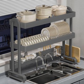 sanheshun Dish Drying Rack, Kitchen Stainless Steel Drying Rack, Kitchen Organizers and Storage 33.6”L×12.6”W×31.1”H Dish Racks with Sponge Holder and Knife,Bowl Holder for Kitchen Sink Counter