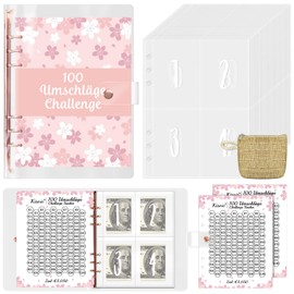 Kisvic Money Challenge Savings Book 100 Envelopes Challenge German, A5 Ring Binder Saving Organiser Money with Mini Purse, Budget Planner Money Saving Folder for 5050 Euro