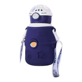 500ml Stainless Steel Vacuum Insulation Mug with Lid and Straw Children's Cup Bottle Blue