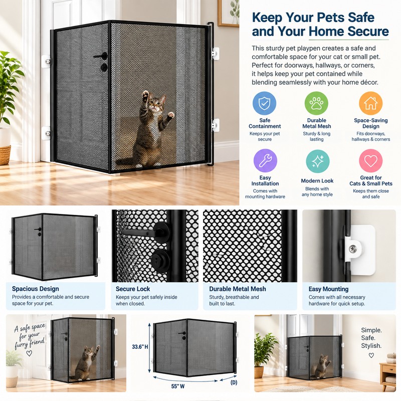 Foldable Retractable Dog Safety Gate Pet Isolation