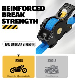 AUGO Retractable Ratchet Straps | 4 Heavy Duty Ratchet Straps Self Retractable Tie Downs with Soft Loops & Storage Bag for Motorcycle, Truck, Trailer, Cargo Van | 1200 Lb Break Strength 1” x 10’