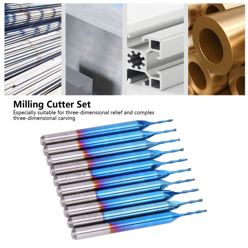 10Pcs 2‑Flute Router Bit Blue Coated Spiral Ball End Mill