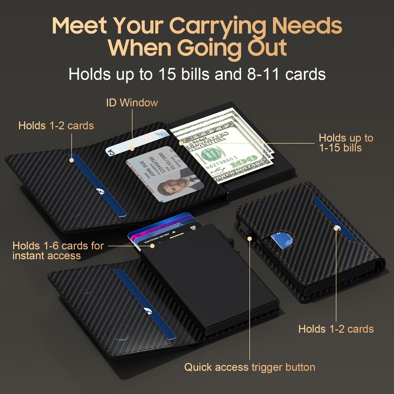 Frapkom Wallet for Men 8-11 Cards, Smart Pop Up Card