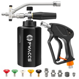 PWACCS Dual Foam Cannon with Pressure Washer Short Gun, Foam Cannon Dual Connector Accessory, Car Wash Foam Gun Kit with 1/4" Quick Connector, 5 Power Washer Sprayer Nozzles, 1.5 Liter, 5000 PSI