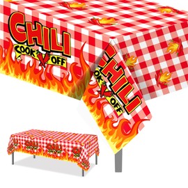 BHNACIER 2 Pcs Chili Party Tablecloths Chili Cook Off Table Covers for Chilis Cookoff Decor Disposable Table Cloth for a Party, BBQ Mexican Chilis Cooking Supplies, 54x87In