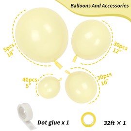 RUBFAC Pastel Yellow Balloons Different Sizes 105pcs 5/10/12/18 Inch for Garland Arch, Macaron Yellow Latex Balloons for Birthday Party Gender Reveal Baby Shower Sunflower Honeybee Party Decorations