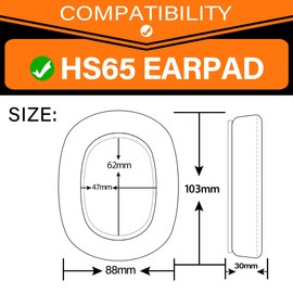HS65 Ear Pads - TRANSTEK Replacement Ear Cushion Compatible with HS65 Headset, Soft I Comfortable I Thicker Memory Foam (Breathable Mesh)