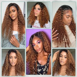 Niciitysi Light Brown Human Hair Color 1B30 Kinkycurly Bundles 12 14 16 inch Ombre Two Tone Black and Brown Curly Wave Bundles Double Weft Brazilian Hair Extensions Soft and Silky