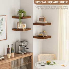 Olakee Corner Floating Shelf Set of 4, 9.84’’ Rustic Wood Wall Mounted Corner Shelf for Bathroom, Bedroom, Kitchen, Living Room, Farmhouse, Office-Heavy Duty Floating Shelves – Carbonized Black