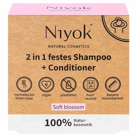 Niyok® 2-in-1 Solid Shampoo and Conditioner | Skin-neutral pH 5.5 Vegan Plastic Free | Normal to Fine Hair | Like Hair Soap Organic Natural Cosmetics without Plastic | Soft Blossom (80 g)