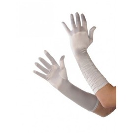 Ladies Dress Up Long Ruffled Gloves Ladies - White