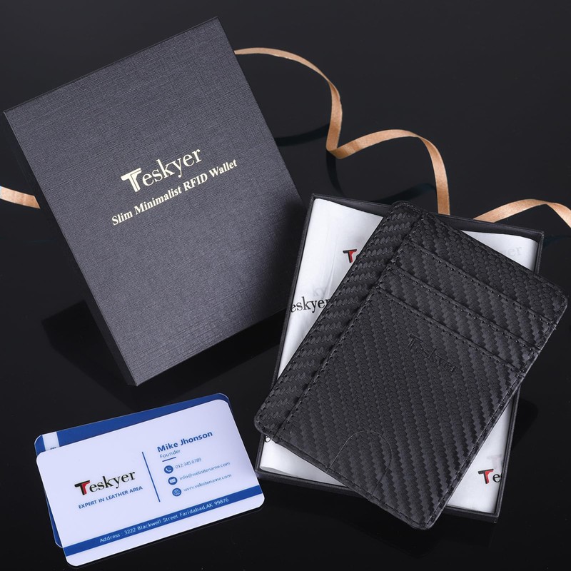 Teskyer Card Case, Thin, Slim, Carbon Fiber, Magnetic, Anti-Skimming, Card